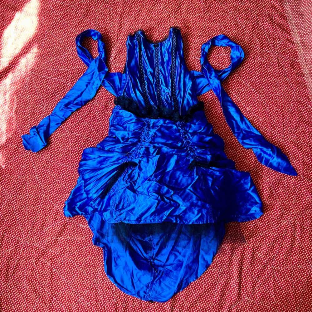 Vintage 1970s Fredericks of Hollywood Blue Lace Corset Dress with bustle